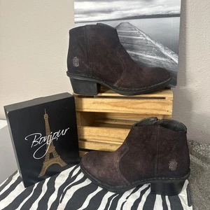 FLY LONDON DARI Marrón Vino Oscuro Cuero Brillante Cremallera Botines E39/US 8 Nuevos - Imagen 1 de 24