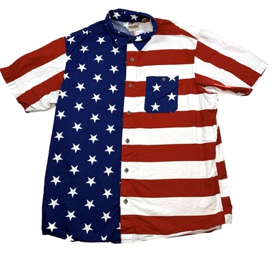 VTG Mens Redhead American Flag Shirt Button Up Short Sleeve Size XL Patriotic - Image 1 of 4