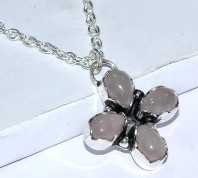 Collar Chapado en Plata 925 Cuarzo Rosa Calidad Superior 18" Regalo Joyería GW Foto 1 de 3