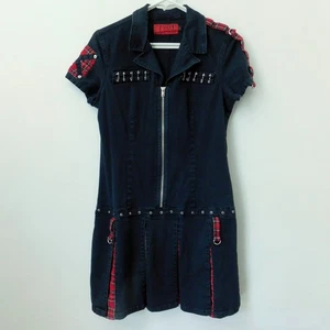 Vestido de Colección Tripp Manga Corta Y2K Mini Negro y Rojo Cuadros Anillos en D Cremallera Para Mujer XL - Imagen 1 de 8