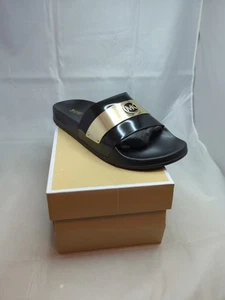 MICHAEL Michael Kors JETT SLIDE Mirror Metallic Gold Sandals   8M  NIB - Picture 1 of 4