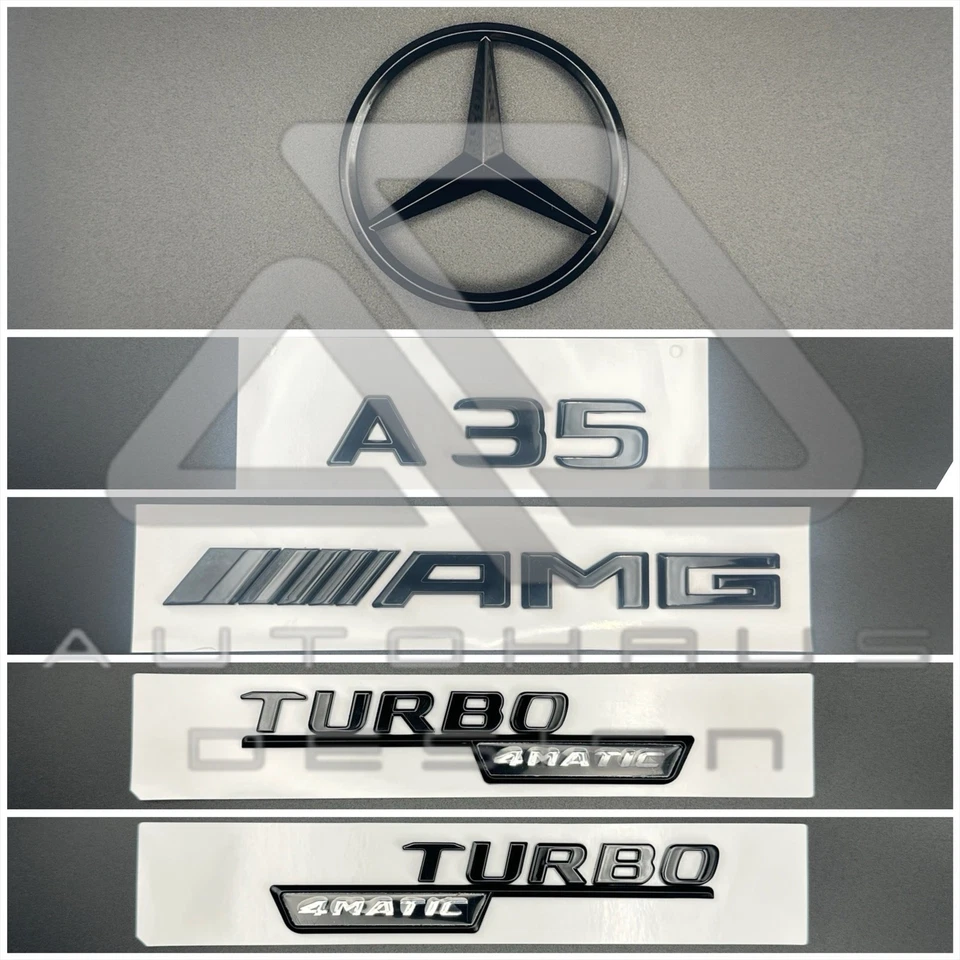 W177 A35 AMG Gloss Black Rear Badge Emblem Star Turbo 4matic Fits Mercedes Set - Image 1 of 1