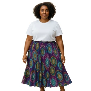RUBY RD Women’s Skirt Plus Size 22 Crinkle A-Line Flare Multicolor Geometric - Picture 1 of 7