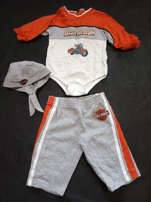 Harley Davidson 6-9 Month Baby Outfit With Hat Excellent Condition - Image 1 of 4