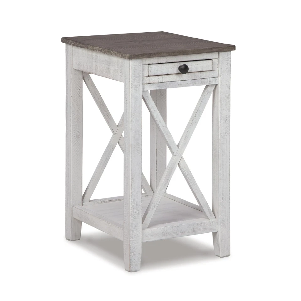 Mesa auxiliar moderna Adalane con acento de granja, encalado Foto 1 de 4