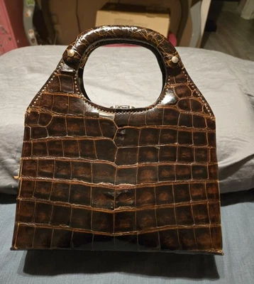 Bolsa de mão IL BISONTE Itália vintage genuína marrom crocodilo anos 60 - 70 - Imagem 1 de 4