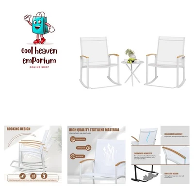 3 Piece Outdoor Rocking Bistro Set, Textilene Fabric Small Patio Furniture Se... - Image 1 of 4
