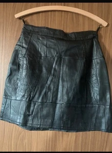 Original Vintage Echt Leder-Patchwork-Minirock - Schwarz Gr. M 38/40 neuwertig - Bild 1 von 22