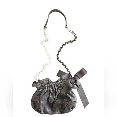 Ann Taylor Black Leather Chain Link Ribbon Crossbody Bag - Image 1 of 4