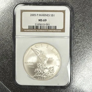 2005-P $1 Marines Silver Dollar NGC MS69. - Picture 1 of 7