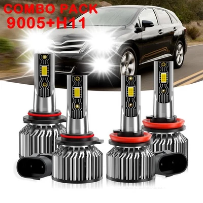 For Toyota Camry 2007-2017 4X 9005 H11 LED Headlight High & Low Beam Bulbs 8000K — 第 1/4 张图片
