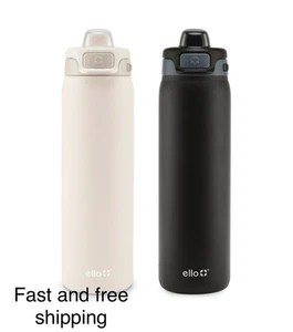 Botella de agua Ello Pop & Fill de acero inoxidable QuickFill 22 OZ, 2 paquetes negro/crema - Imagen 1 de 7