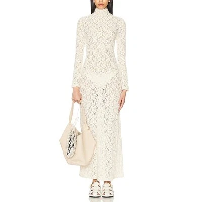 ENZA COSTA Puckered Lace Mockneck Dress Womens Medium Natural Off White Maxi NEW - Image 1 of 4