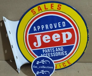 Jeep sales & Service Porcelain Enamel Sign 19.5 x 17 Inches 2 Sided - Picture 1 of 12