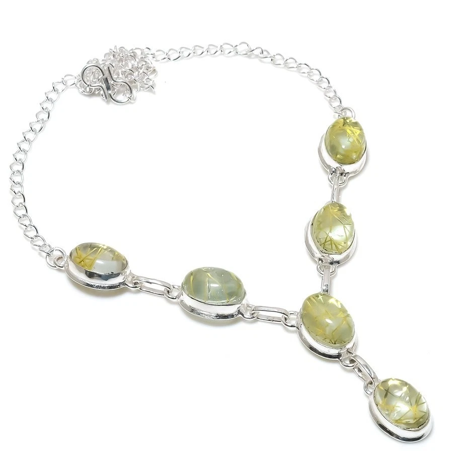 Rutilated Quartz Gemstone Handmade 925 Sterling Silver Jwelery Bracelet Sz 7-8" - Image 1 of 1