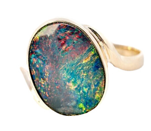 Stunning Handmade 9ct Yellow Gold Opal Doublet Ring