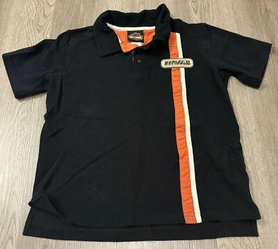 Винтажный Harley Davidson рубашка-поло ретро черный/оранжевый полоски логотип мальчиков XL (12-14) - Изображение 1 из 4