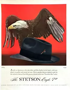 1942 American Eagle & Stetson Eagle 'Freedom Blue' Hut Kunst Vintage Druck Anzeige - Bild 1 von 1