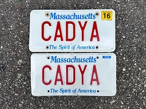 MASSACHUSETTS VANITY LICENSE PLATE PAIR “CADYA” EXPIRED 2016 - Picture 1 of 1