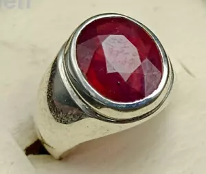 Ruby Mens Ring Size 10 Solitaire Ring 925 Sterling Silver Yaqoot Stone Rings - Picture 1 of 6