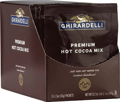 Sobres de cacao caliente premium Ghirardelli, chocolate rico, 22,7 onzas (paquete de 15) Foto 1 de 4
