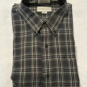 Cutter & Buck Mens Dark Green Plaid Cotton Long Sleeve Button-Up Shirt XXL/TTG - Picture 1 of 11