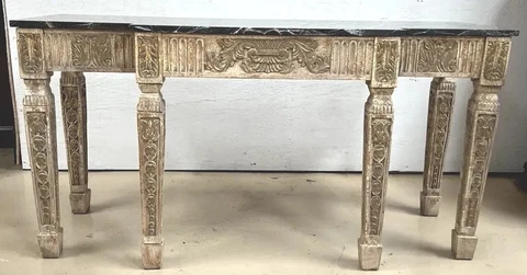 Console Table French Style  Marble Top Entryway   Maitland Smith? Painted L59" Cover