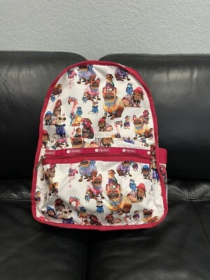 LeSportsac Route Backpack Pink / White Animal Party NWOT Dog Car Rabbit Purse - Image 1 of 4