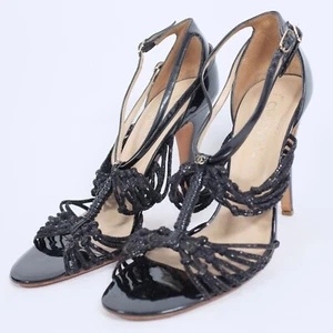 Chanel 41 US 11 shoes sandals strappy ankle strap black rope logo buckles - Picture 1 of 9