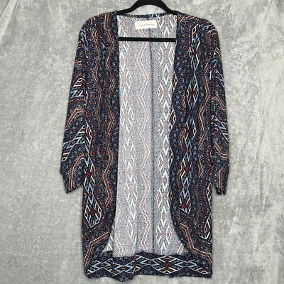 1X Cárdigan Suéter Azul Rojo Geométrico Manga 3/4 Elastizado Abierto French Laundry Foto 1 de 4