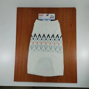 White Fair Isle Pattern Pet Sweater Knit Dog Clothing Warm Winter Wear Size L - Picture 1 of 6