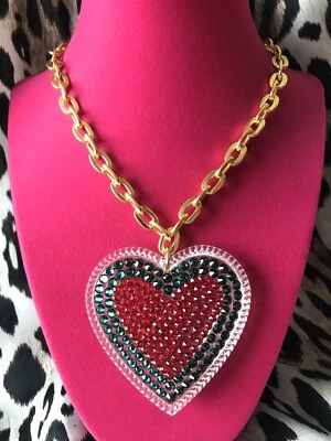 Тарина Тарантино огромный большой любовь красный зеленый золото сердце Swarovski кристалл ожерелье - Изображение 1 из 4
