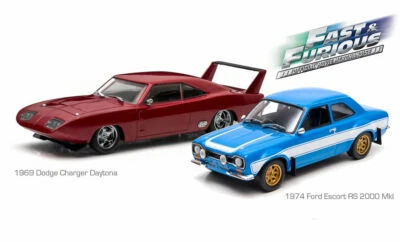 Greenlight Fast & Furious Dodge Charger Daytona Ford Escort RS 1:43 Diecast Car - Image 1 of 3