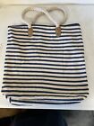Summer & Rose - Navy Striped Brittany Tote Bag  Rope Strap, Natural - New damage