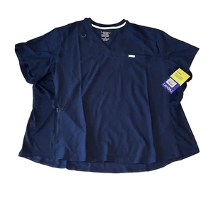 Landau Short Sleeve Scrub Top Womens Size 4XL Blue Stretch 2 Pocket V NeckLt101 - Picture 1 of 22