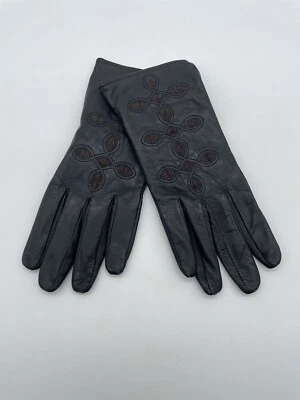 Guantes de cuero negros Merona de colección para mujer L/XL patrón con incrustaciones de diamantes y ovalados Foto 1 de 4