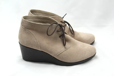 Crocs Leigh Boots Womens Size 10 Lace Up Wedge Heels Tan Suede Ankle Top Booties - image 1 of 4