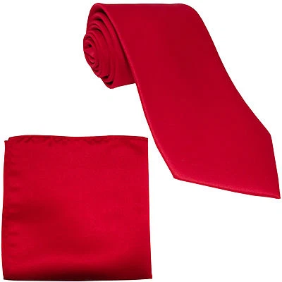 New Polyester Men's Neck Tie & hankie solid formal wedding prom uniform red  - Image 1 of 3