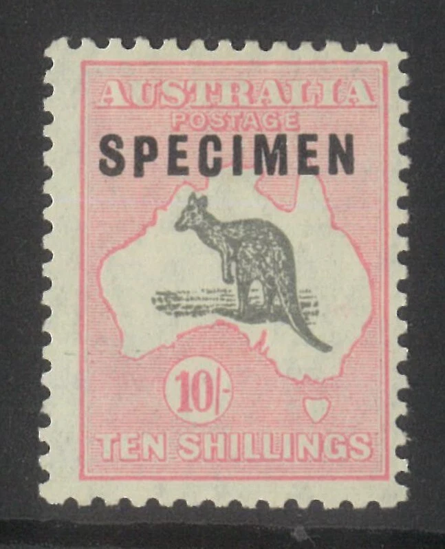 Australia Kangaroo & Map Small Multi WMK 10/- Grey/Pale Pink Stamp Specimen MLH - Image 1 of 1