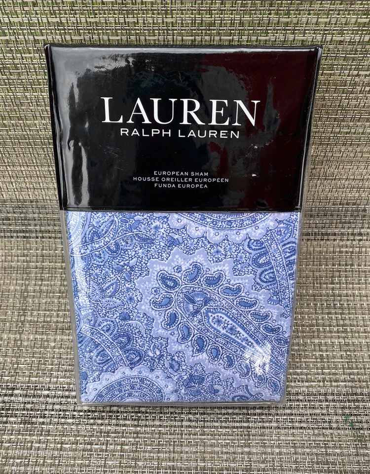 Ralph Lauren Bantry Azul Paisley Algodón Franela EURO Almohada Falsa 26"x 26" $125 Foto 1 de 4