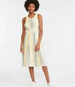 Lou & Grey Tucked Signature Soft Striped Midi Dress Size S NWT - Picture 1 of 3