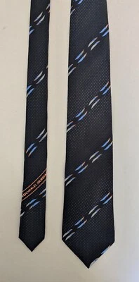 Gravata de seda Charles Jourdan Paris preta com pontos cinza e listras coloridas Itália - Imagem 1 de 4