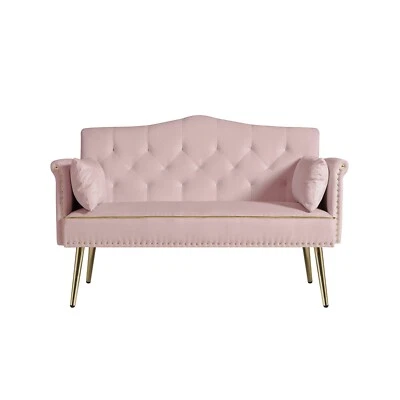 Modern 2 Seater Velvet Sofa Button Tufted Small Couch Loveseat w/ Nailhead Trim - Image 1 of 4
