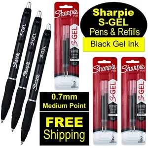 Sharpie S Gel 0.7mm Medium Point, Black Gel Ink, 3 Pens & 3 Packs of Refills - Picture 1 of 5