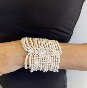 White Beadwork Woven Bead Bracelet Boho  - Picture 1 of 8