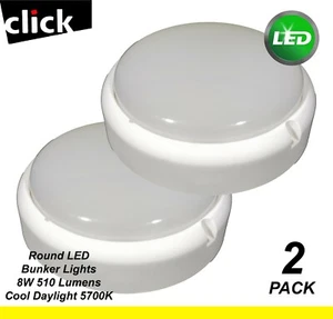 2 x LED Mini Outdoor Bunker Lights White Round 8W Cool Daylight 5700K 560 Lumens - Picture 1 of 9
