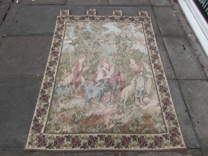 Vintage Machine Made French Design Original Wool Beige Aubusson Tapestry 157X117 - Picture 1 of 12