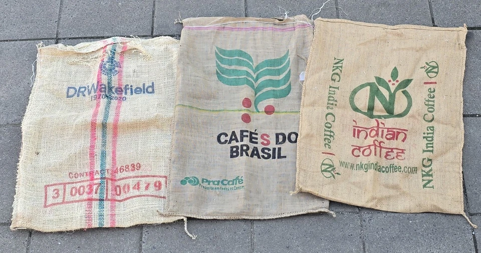 6 HESSIAN / JUTE  COFFEE SACKS - Assorted Countries - FREEPOST - Image 1 of 1