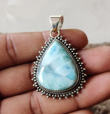 Colgante de plata esterlina azul larimar hecho a mano joyas de piedras preciosas para collar Foto 1 de 3