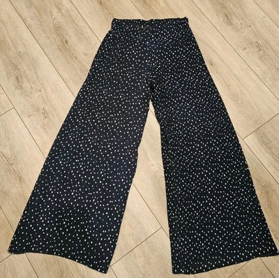Pantalones Zara Pierna Ancha Acordeón/Plisados Azul Marino Lunares Talla M  Foto 1 de 4
